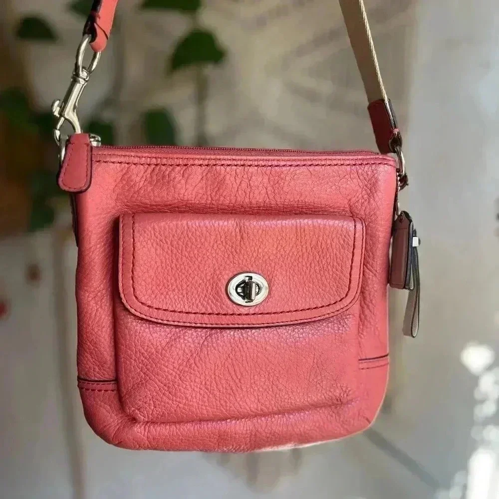Coach Pink Pebbled Leather Crossbody Bag with Turnlock Pocket